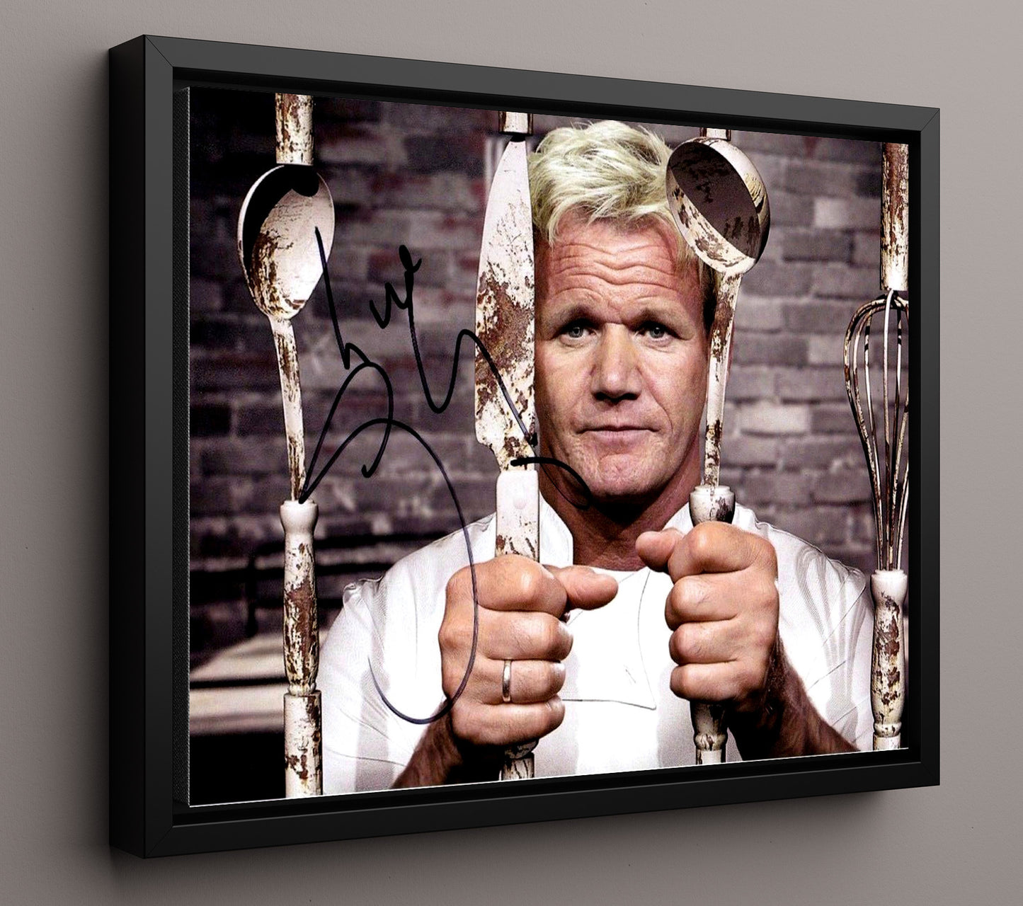 Hells Kitchen - Gordon Ramsay (Himself) Chef Utensils Bars Kitchen Scene - Vintage Television Wall Art - 16x20 Framed Canvas wall art print - television decor
