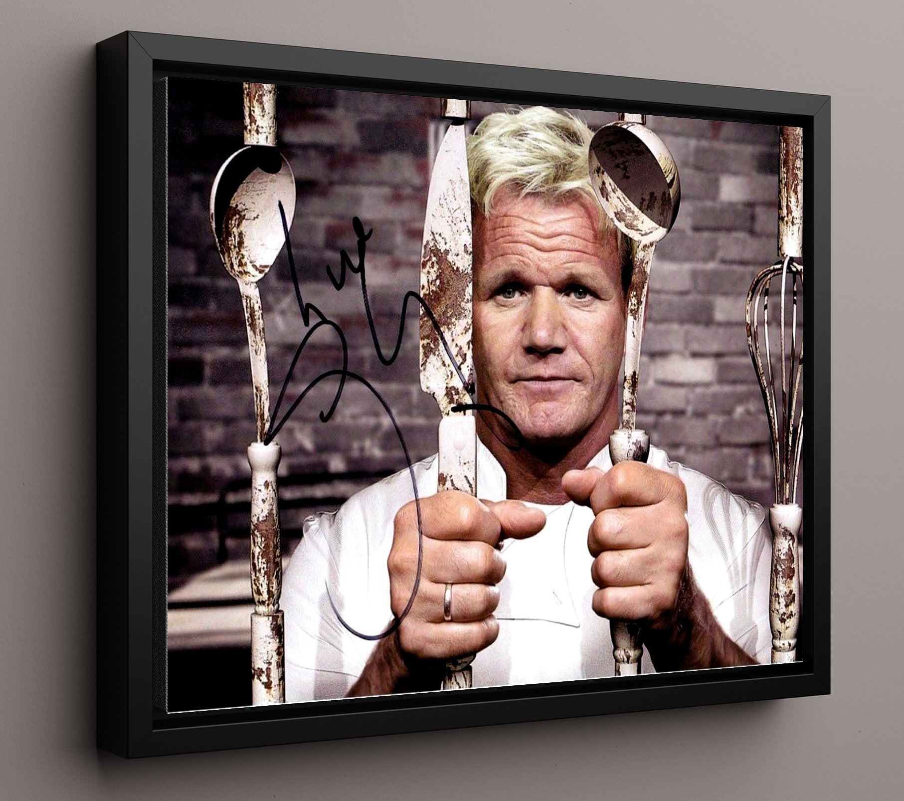 Hells Kitchen - Gordon Ramsay (Himself) Chef Utensils Bars Kitchen Scene - Vintage Television Wall Art - 16x20 Framed Canvas wall art print - television decor