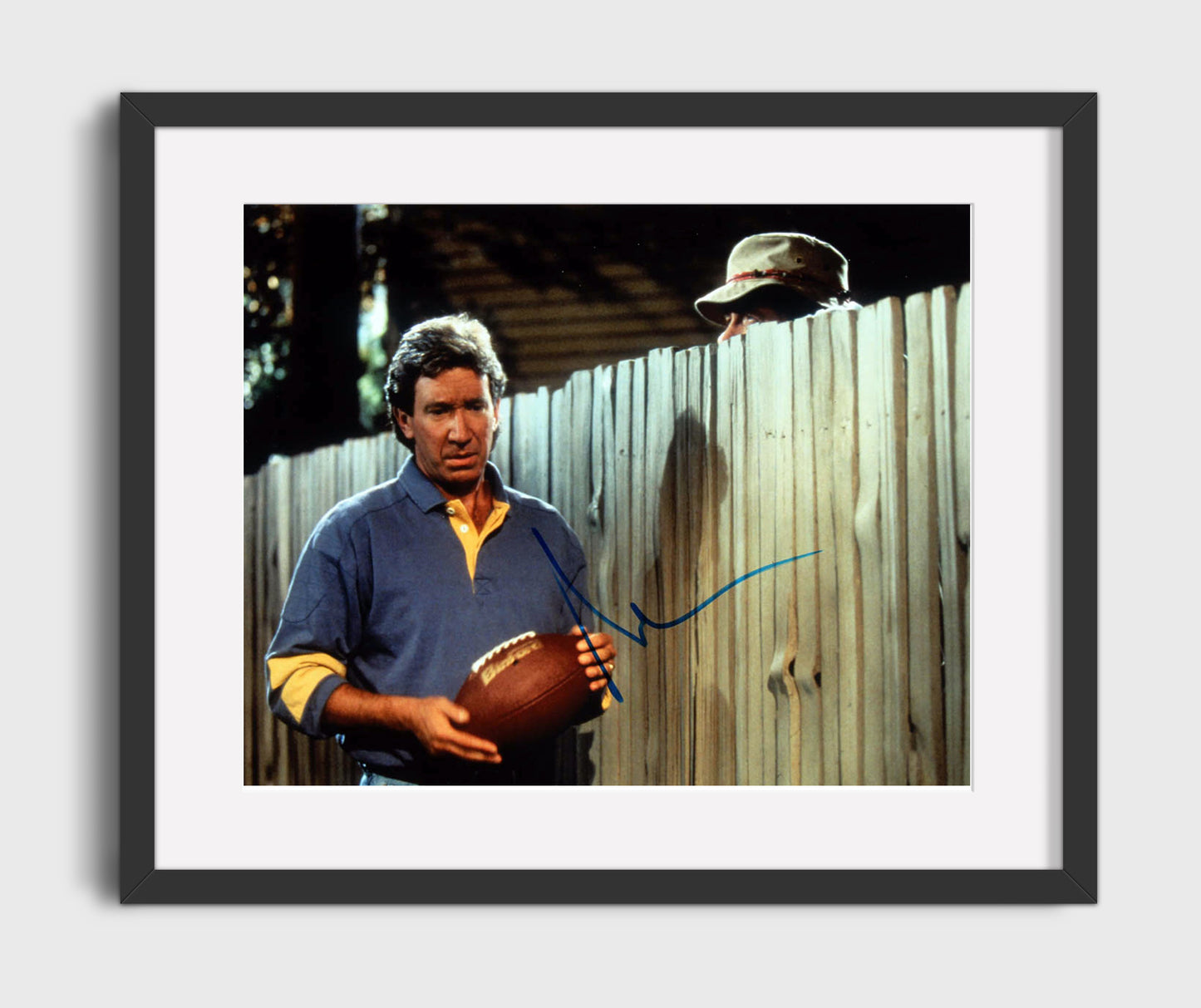 Home Improvement - Tim Allen (Tim Taylor) Backyard Fence Football Scene - Vintage Television Wall Art - 16x20 Gallery Frame wall art print - television decor