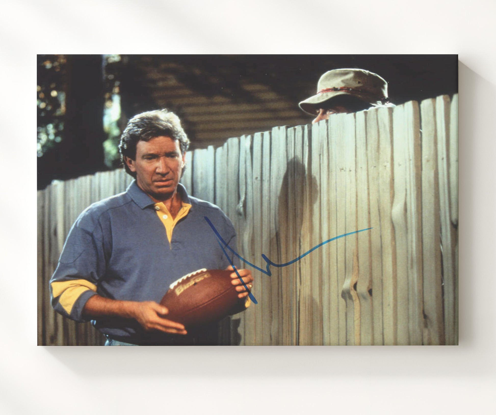 Home Improvement - Tim Allen (Tim Taylor) Backyard Fence Football Scene - Vintage Television Wall Art - 20x24 Canvas wall art print - television decor