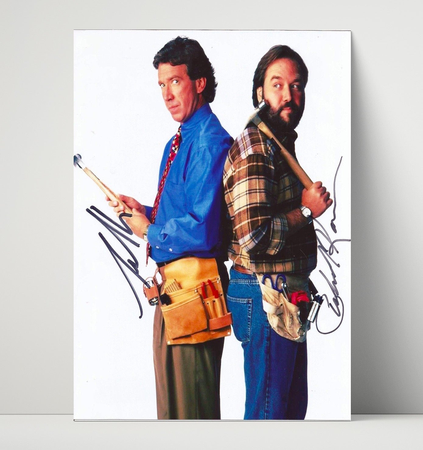 Home Improvement - Tim Allen (Tim Taylor) and Richard Karn (Al Borland) Tool Time Back-to-Back Hammer Pose - Vintage Television Wall Art - 16x20 Unframed Print wall art print - television decor
