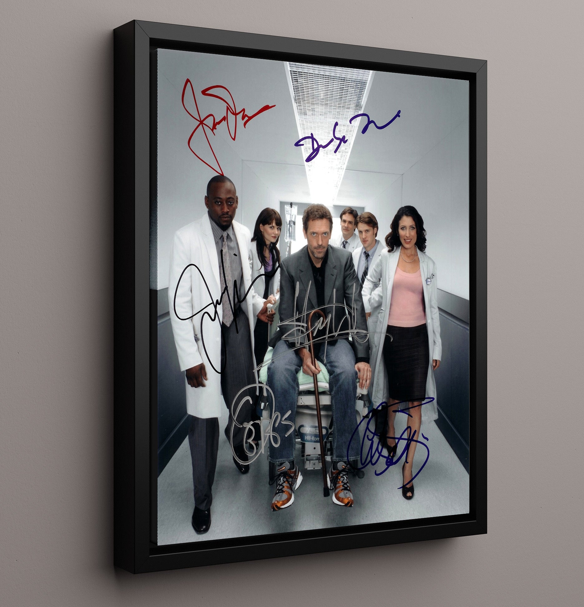 House - Hugh Laurie Doctor House Team Hallway Scene - Vintage Television Wall Art - 16x20 Framed Canvas wall art print - television decor