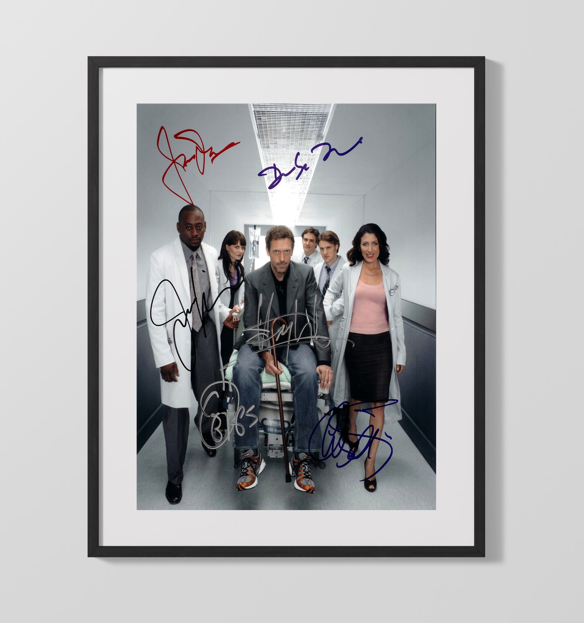 House - Hugh Laurie Doctor House Team Hallway Scene - Vintage Television Wall Art - 16x20 Gallery Frame wall art print - television decor