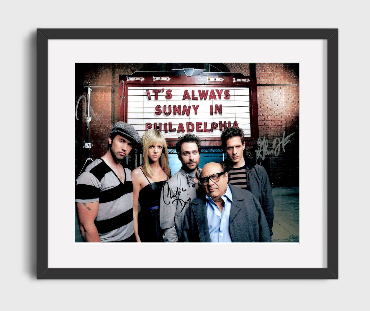 Its Always Sunny in Philadelphia - Danny DeVito (Frank Reynolds) Ensemble Marquee Bar Scene - Vintage Television Wall Art - 16x20 Gallery Frame wall art print - television decor