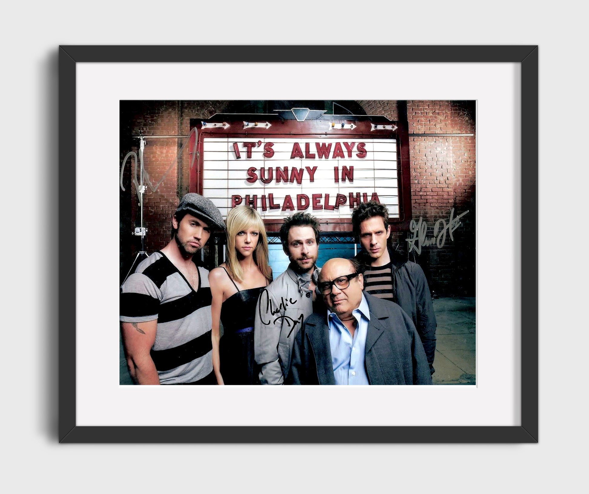 Its Always Sunny in Philadelphia - Danny DeVito (Frank Reynolds) Ensemble Marquee Bar Scene - Vintage Television Wall Art - 16x20 Gallery Frame wall art print - television decor
