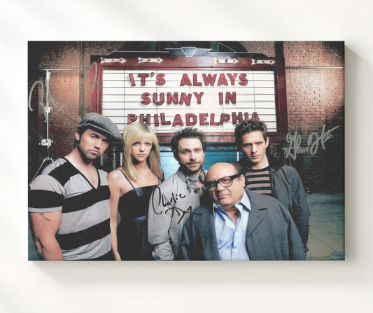 Its Always Sunny in Philadelphia - Danny DeVito (Frank Reynolds) Ensemble Marquee Bar Scene - Canvas television wall art