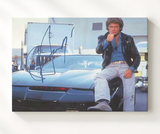 Knight Rider - David Hasselhoff (Michael Knight) KITT Red Scanner Car Scene - Canvas television wall art