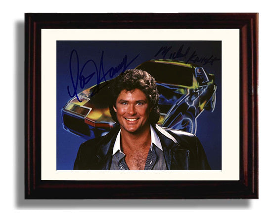 Knight Rider - David Hasselhoff (Michael Knight) Pointing from KITT Hood Action Scene - Vintage Television Wall Art - 8x10 Beveled Frame wall art print - television decor