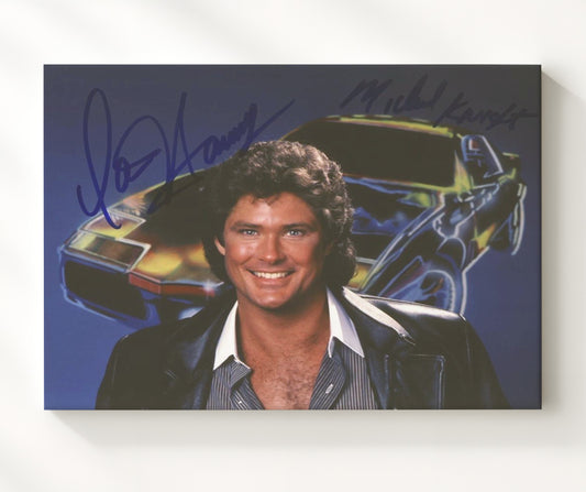 Knight Rider - David Hasselhoff (Michael Knight) Pointing from KITT Hood Action Scene - Canvas television wall art