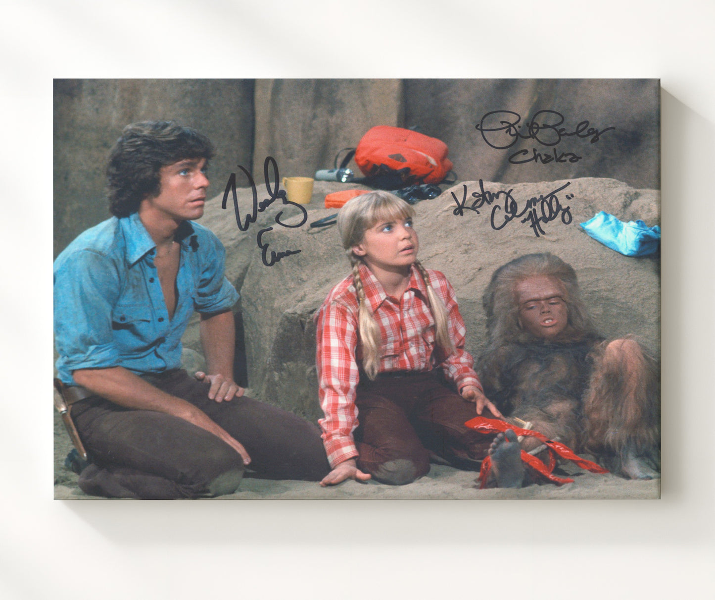 Land of the Lost - Wesley Eure (Will Marshall) Ensemble Cast Cave Discovery - Vintage Television Wall Art - 20x24 Canvas wall art print - television decor
