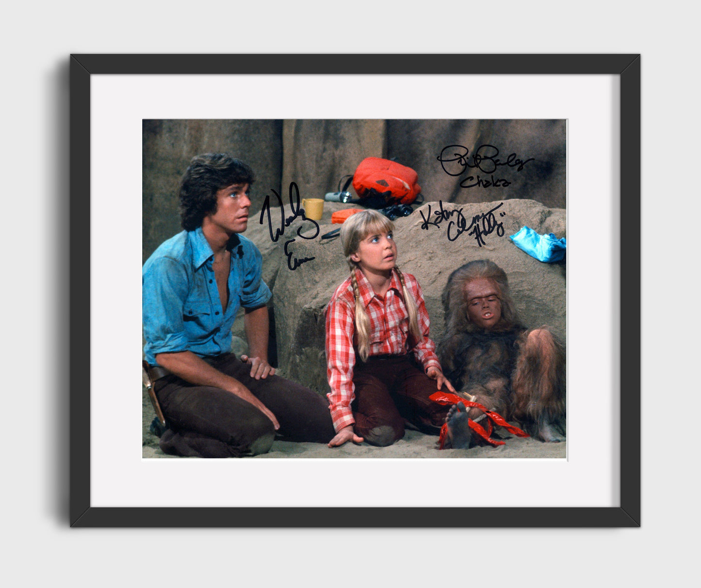 Land of the Lost - Wesley Eure (Will Marshall) Ensemble Cast Cave Discovery - Vintage Television Wall Art - 16x20 Gallery Frame wall art print - television decor