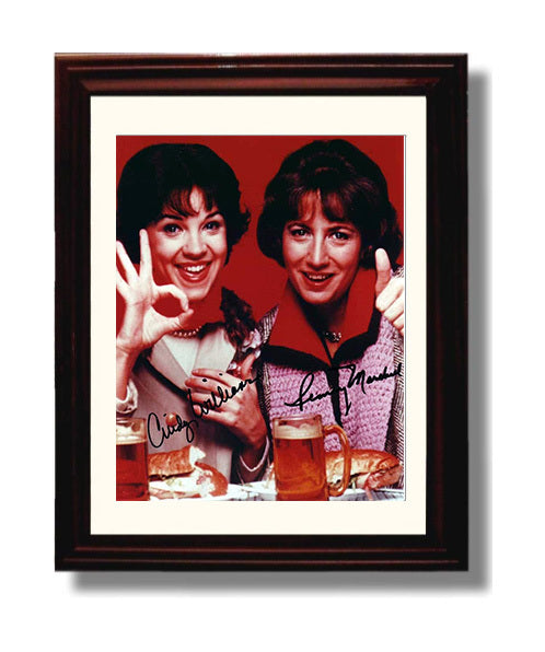 Laverne and Shirley - Cast - Brewery Friends Comedy Pose - Vintage Television Wall Art - 8x10 Beveled Frame wall art print - television decor