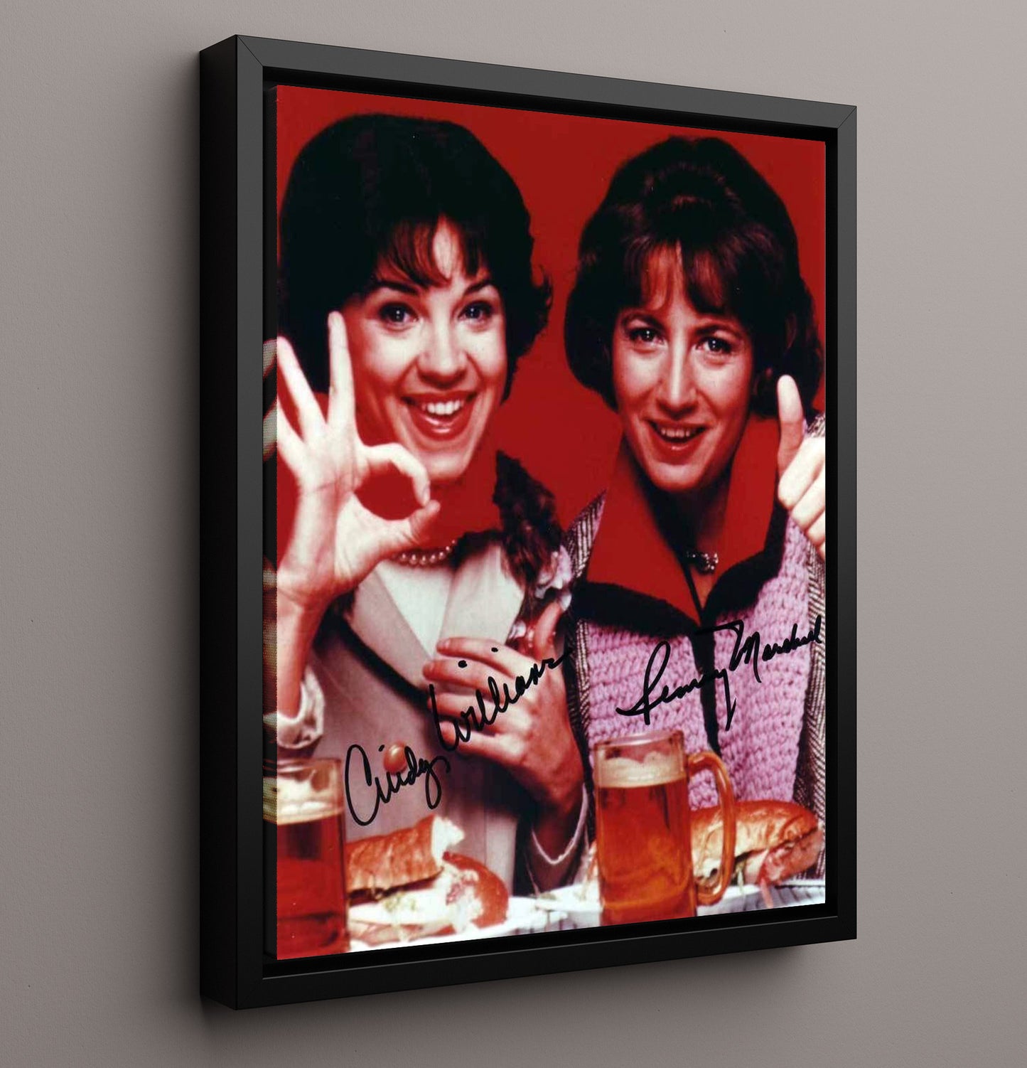 Laverne and Shirley - Cast - Brewery Friends Comedy Pose - Vintage Television Wall Art - 16x20 Framed Canvas wall art print - television decor