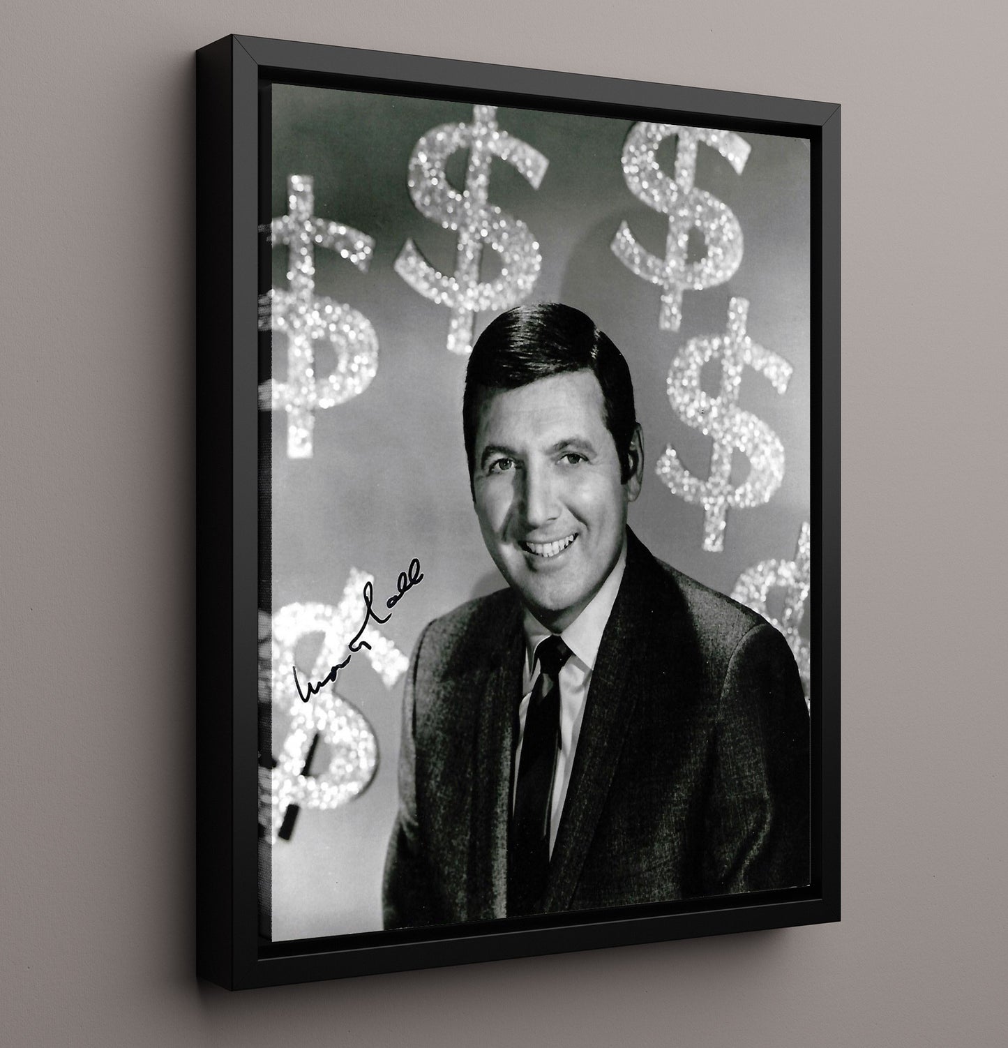Lets Make a Deal - Monty Hall - Dollar Sign Game Show Backdrop - Vintage Television Wall Art - 16x20 Framed Canvas wall art print - television decor