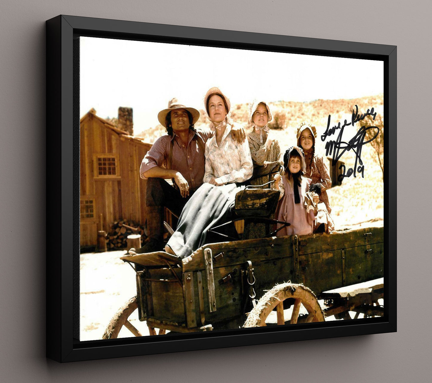 Little House on the Prairie - Melissa Gilbert (Laura Ingalls) and Michael Landon (Charles Ingalls) Wagon Family Homestead Moment - Vintage Television Wall Art - 16x20 Framed Canvas wall art print - television decor