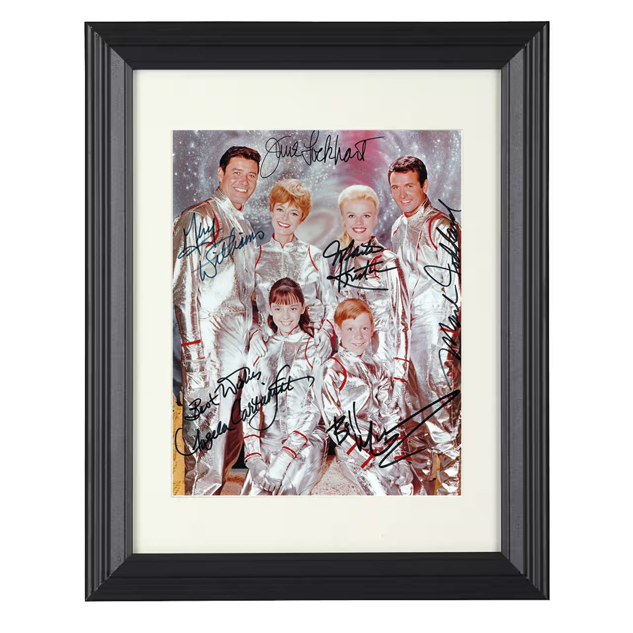 Lost in Space – Cast – Silver Space Suit Family Image – 8x10 black beveled framed television wall art