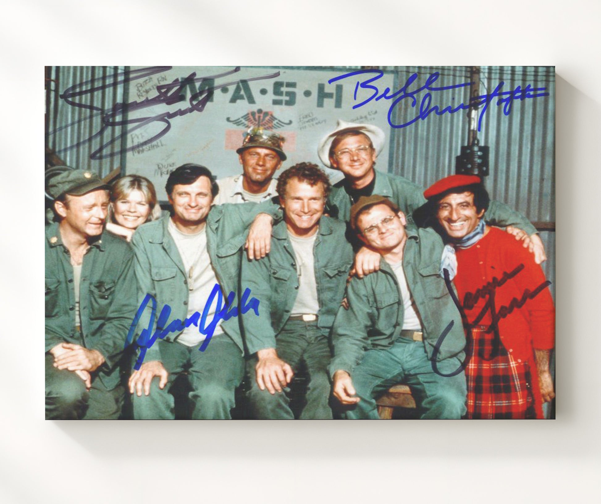 MASH - Alan Alda Ensemble Cast 4077th Canteen Cast Photo - Vintage Television Wall Art - 20x24 Canvas wall art print - television decor