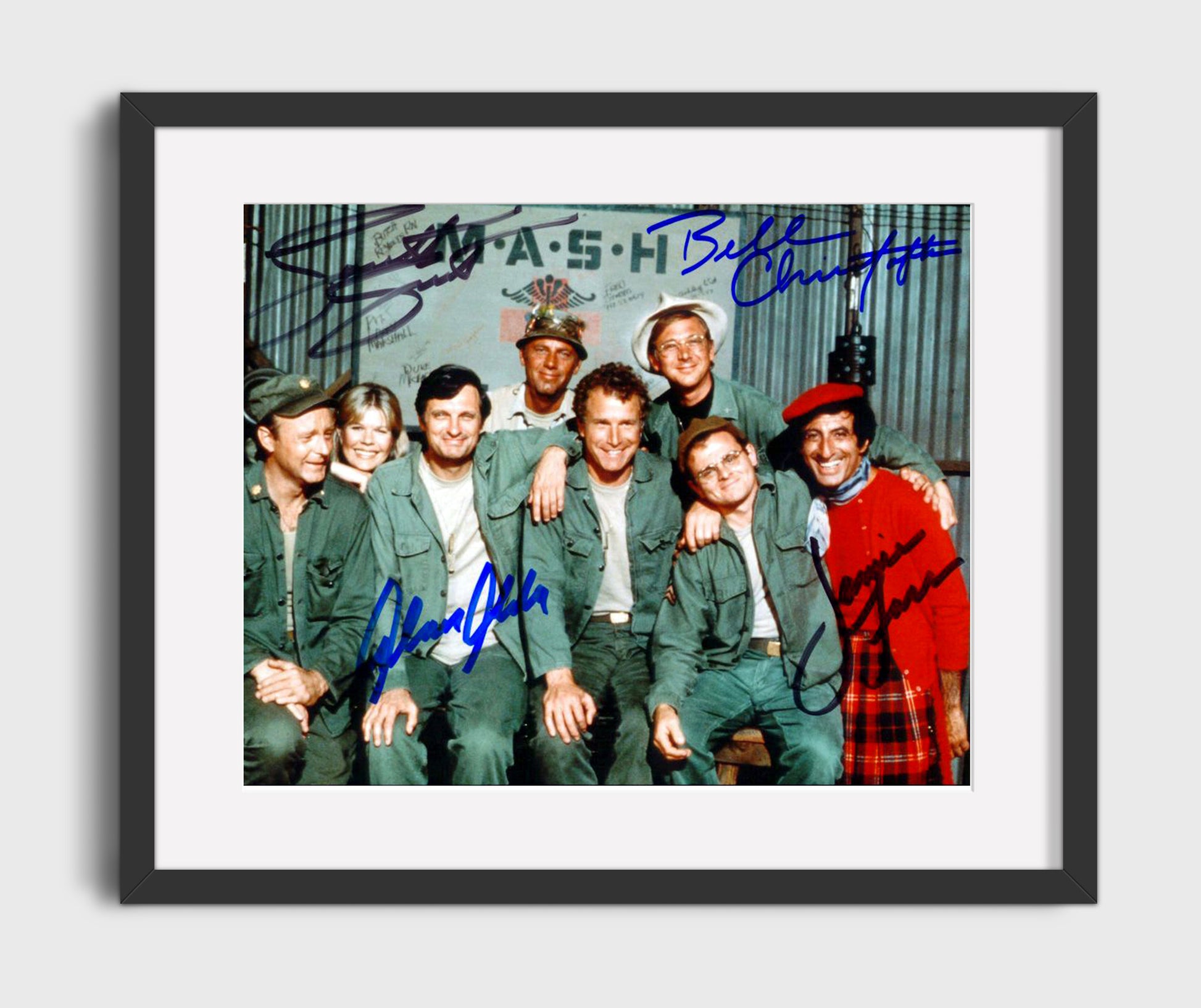 MASH - Alan Alda Ensemble Cast 4077th Canteen Cast Photo - Vintage Television Wall Art - 16x20 Gallery Frame wall art print - television decor