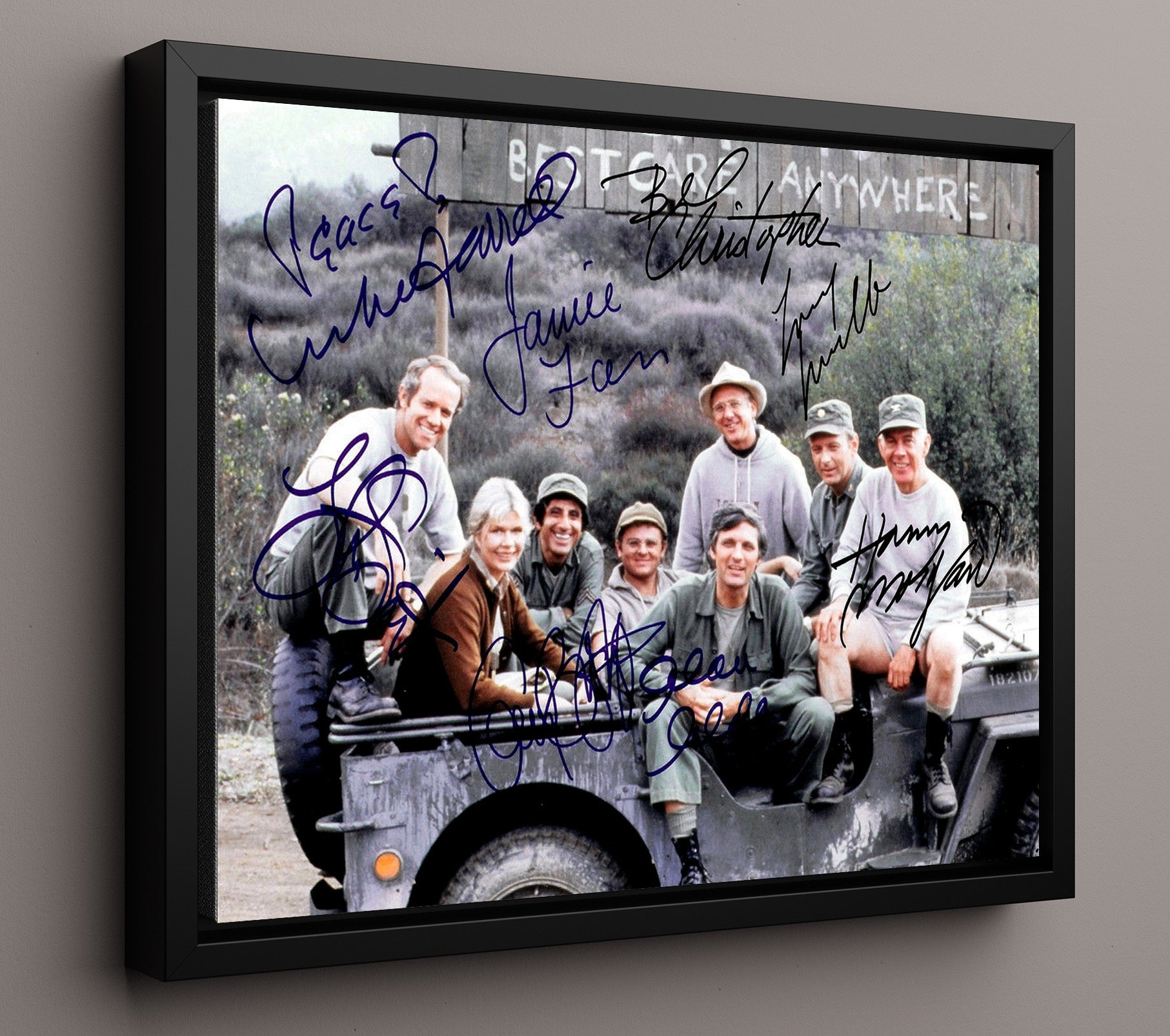 MASH - Alan Alda Ensemble Cast Army Doctors Title Poster - Vintage Television Wall Art - 16x20 Framed Canvas wall art print - television decor