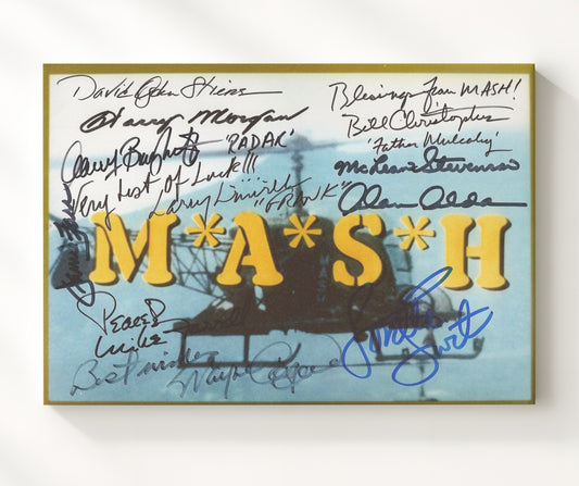 MASH - Alan Alda Ensemble Cast Title Card Autograph Collage - Canvas television wall art
