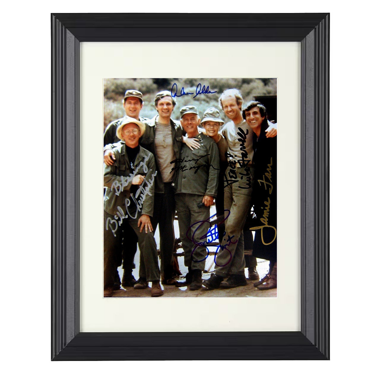 MASH – Cast – 4077th Camp Tent Group Scene – 8x10 black beveled framed television wall art
