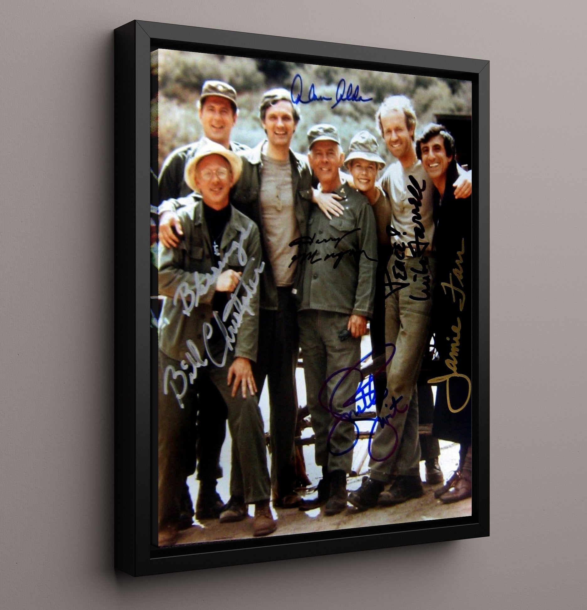 MASH - Cast - 4077th Camp Tent Group Scene - Vintage Television Wall Art - 16x20 Framed Canvas wall art print - television decor