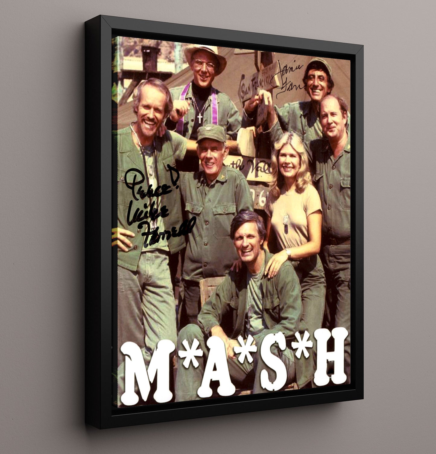 MASH - Mike Farrell and Jamie Farr - B.J. Hunnicutt and Klinger Laughing - Vintage Television Wall Art - 16x20 Framed Canvas wall art print - television decor