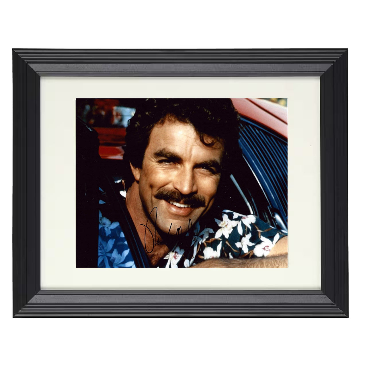 Magnum P.I. – Thomas Magnum Ferrari Lean Smile – 8x10 black beveled framed television wall art