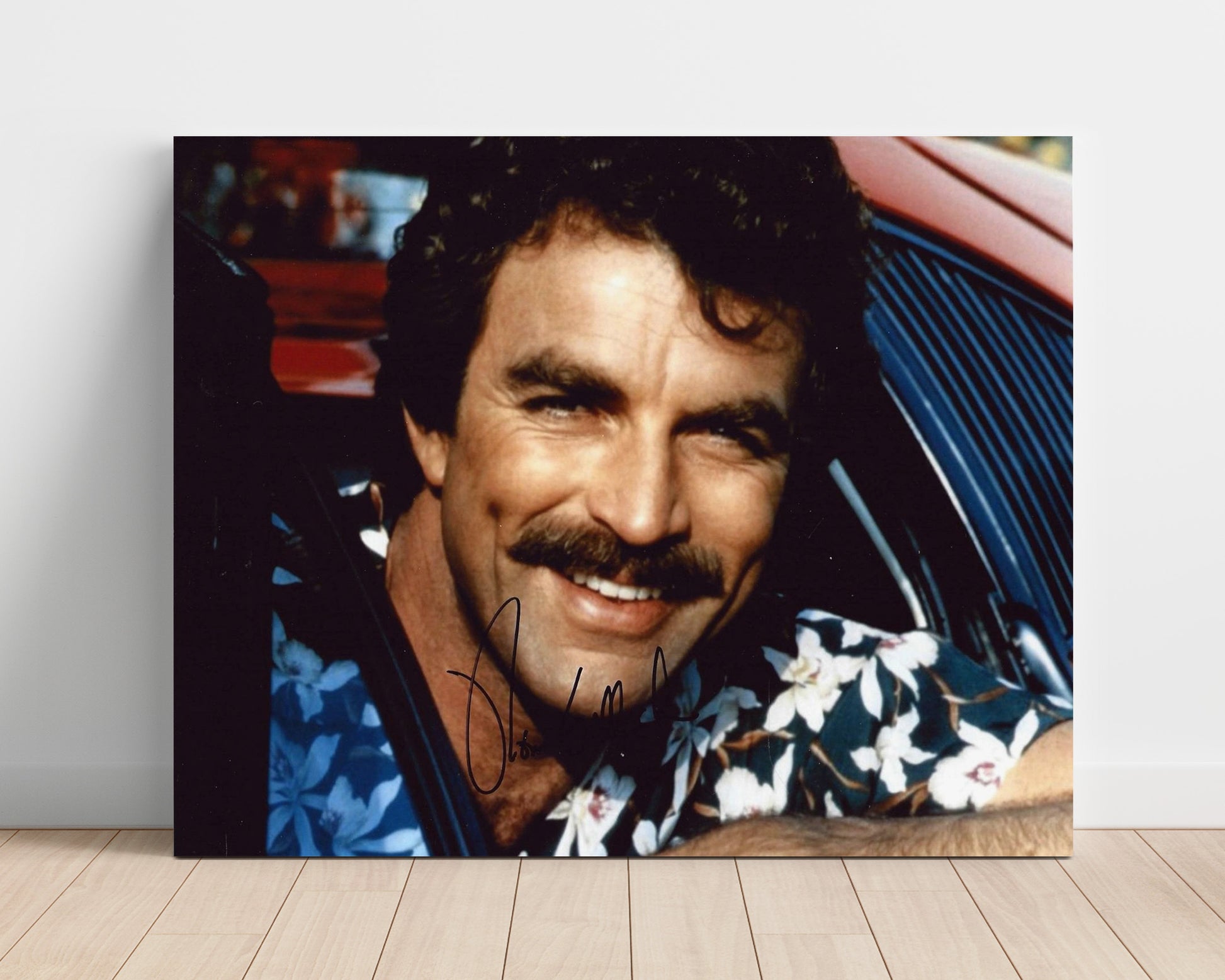Magnum P.I. - Tom Selleck (Thomas Magnum) - Ferrari Lean Smile - Vintage Television Wall Art - 16x20 Unframed Print wall art print - television decor
