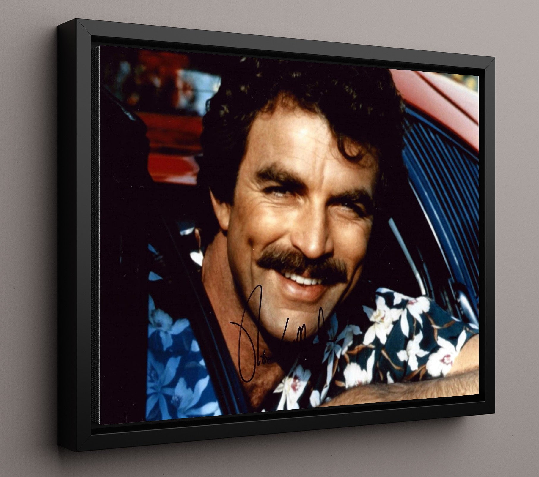 Magnum P.I. - Tom Selleck (Thomas Magnum) - Ferrari Lean Smile - Vintage Television Wall Art - 16x20 Framed Canvas wall art print - television decor