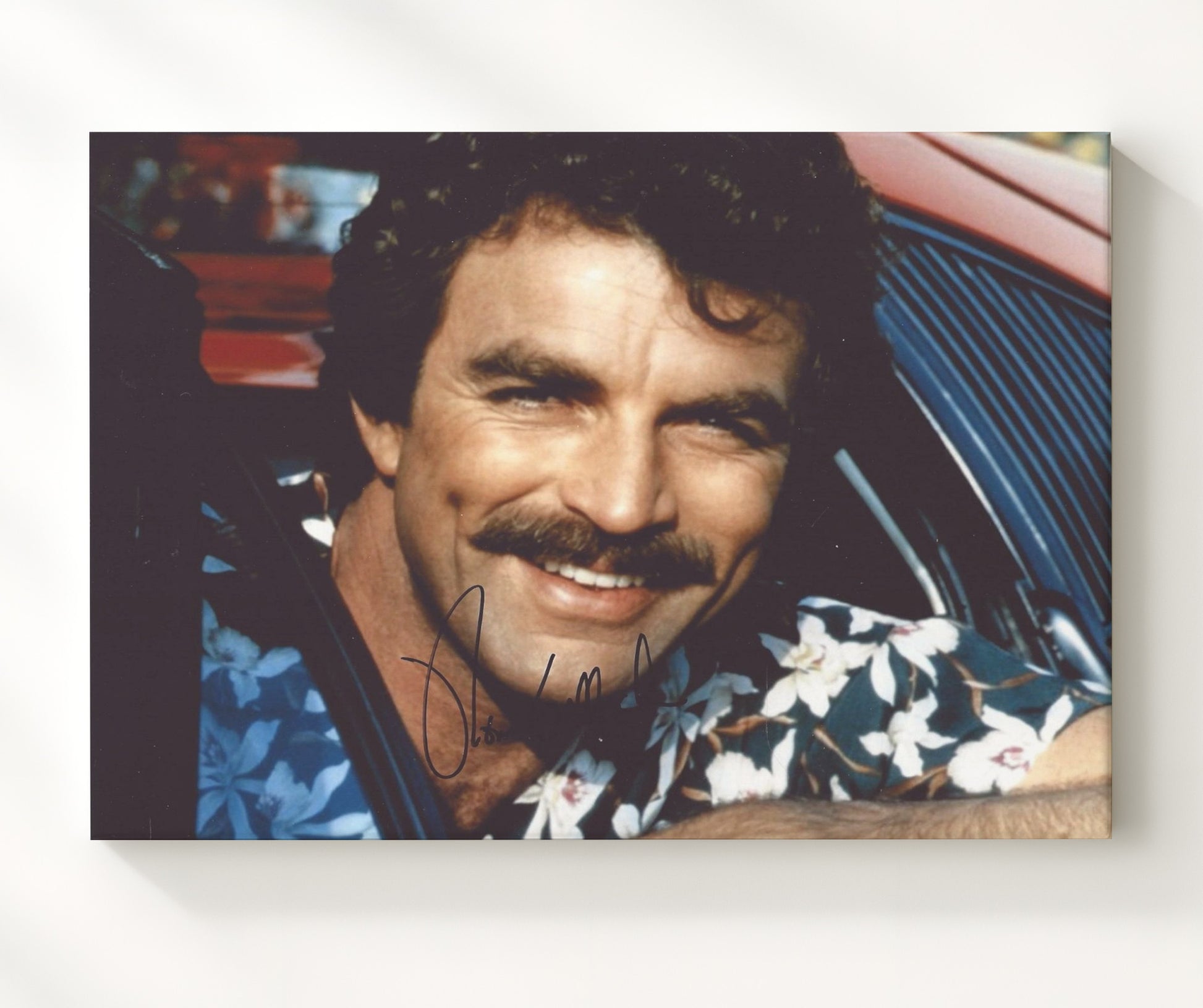 Magnum P.I. - Tom Selleck (Thomas Magnum) - Ferrari Lean Smile - Vintage Television Wall Art - 20x24 Canvas wall art print - television decor