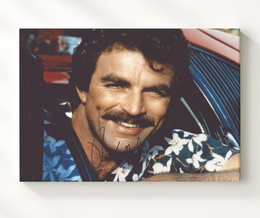 Magnum P.I. - Tom Selleck (Thomas Magnum) - Ferrari Lean Smile - Canvas television wall art