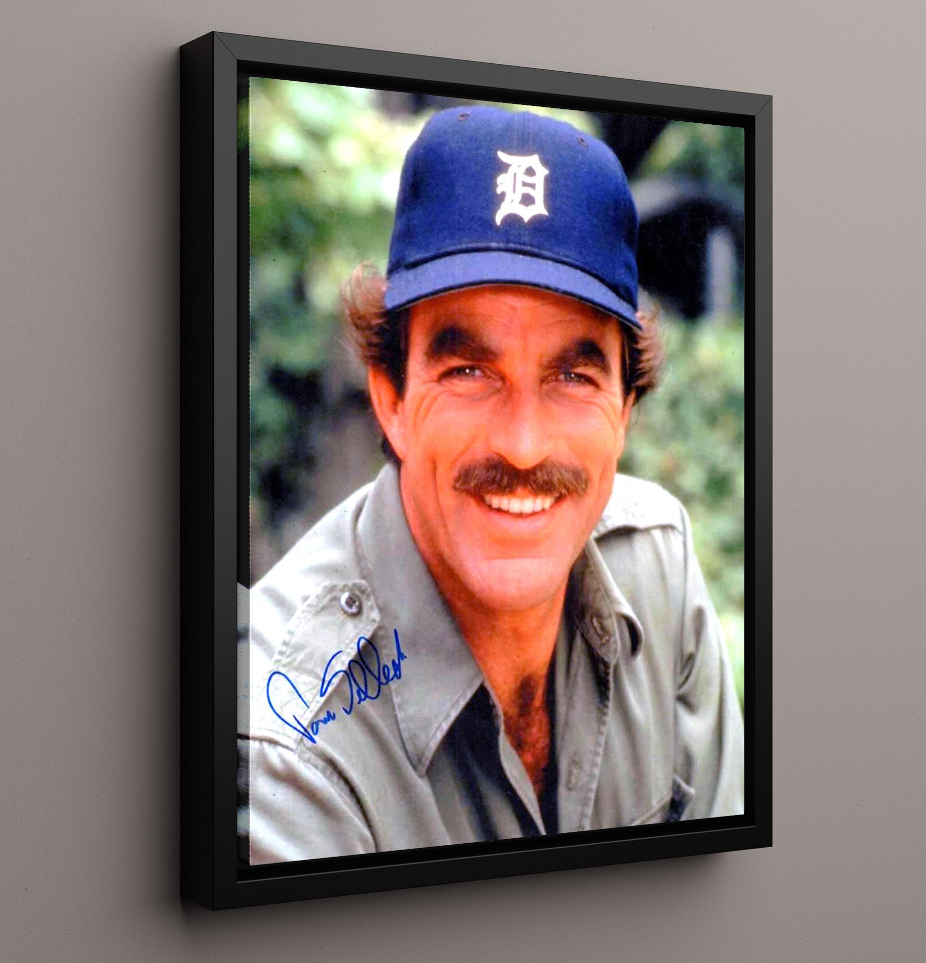 Magnum P.I. - Tom Selleck (Thomas Magnum) Detroit Cap Smiling Headshot - Vintage Television Wall Art - 16x20 Framed Canvas wall art print - television decor