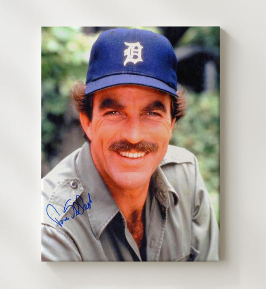 Magnum P.I. - Tom Selleck (Thomas Magnum) Detroit Cap Smiling Headshot - Canvas television wall art