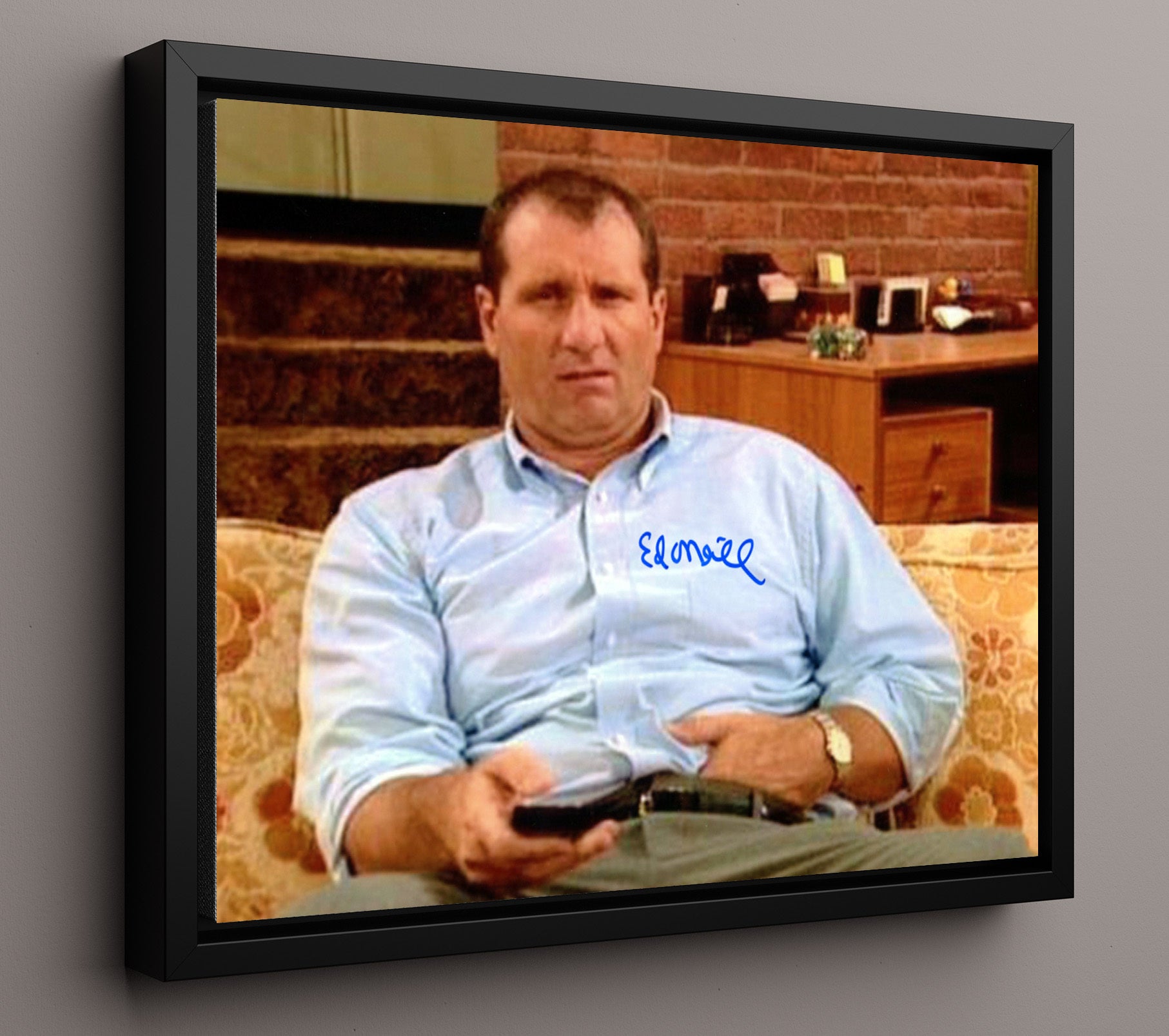 Married with Children - Ed ONeill (Al Bundy) Living Room Remote Slouch Scene - Vintage Television Wall Art - 16x20 Framed Canvas wall art print - television decor