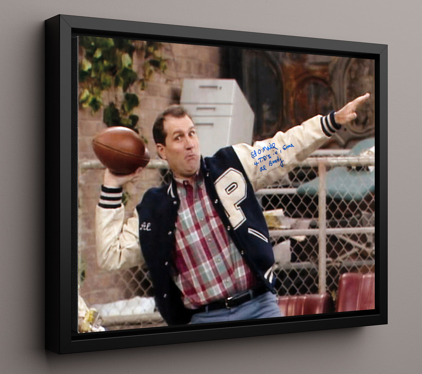 Married with Children - Ed ONeill (Al Bundy) Polk High Football Throwback Toss Scene - Vintage Television Wall Art - 16x20 Framed Canvas wall art print - television decor