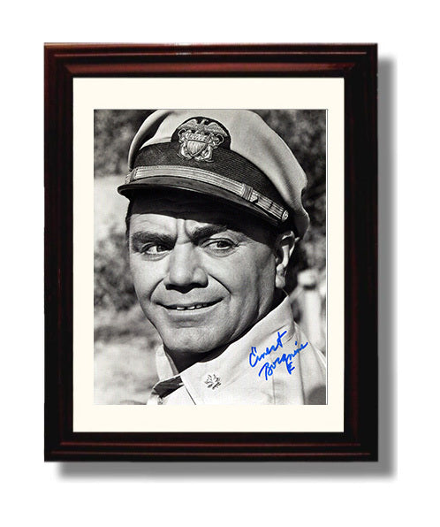 McHales Navy - Ernest Borgnine Captain Uniform BandW - Vintage Television Wall Art - 8x10 Beveled Frame wall art print - television decor