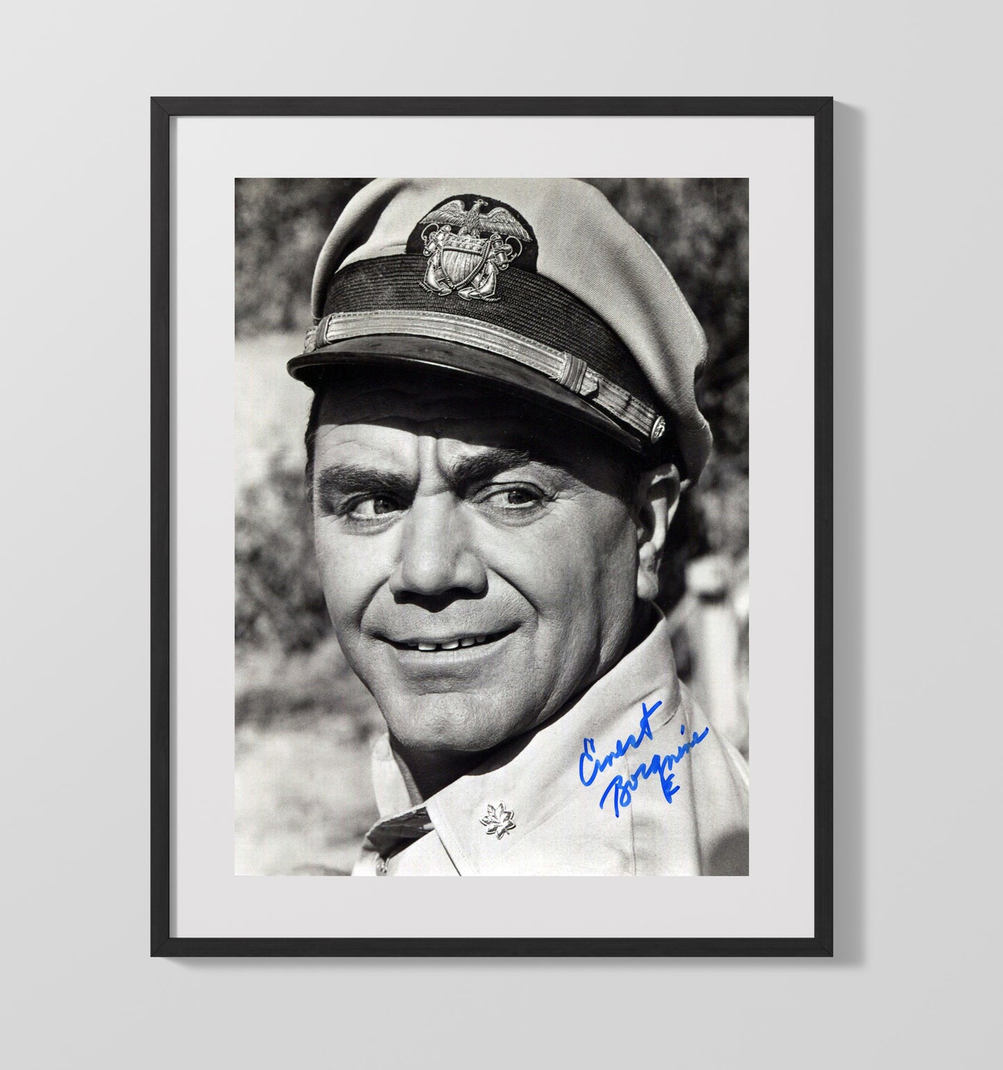 McHales Navy - Ernest Borgnine Captain Uniform BandW - Vintage Television Wall Art - 16x20 Gallery Frame wall art print - television decor