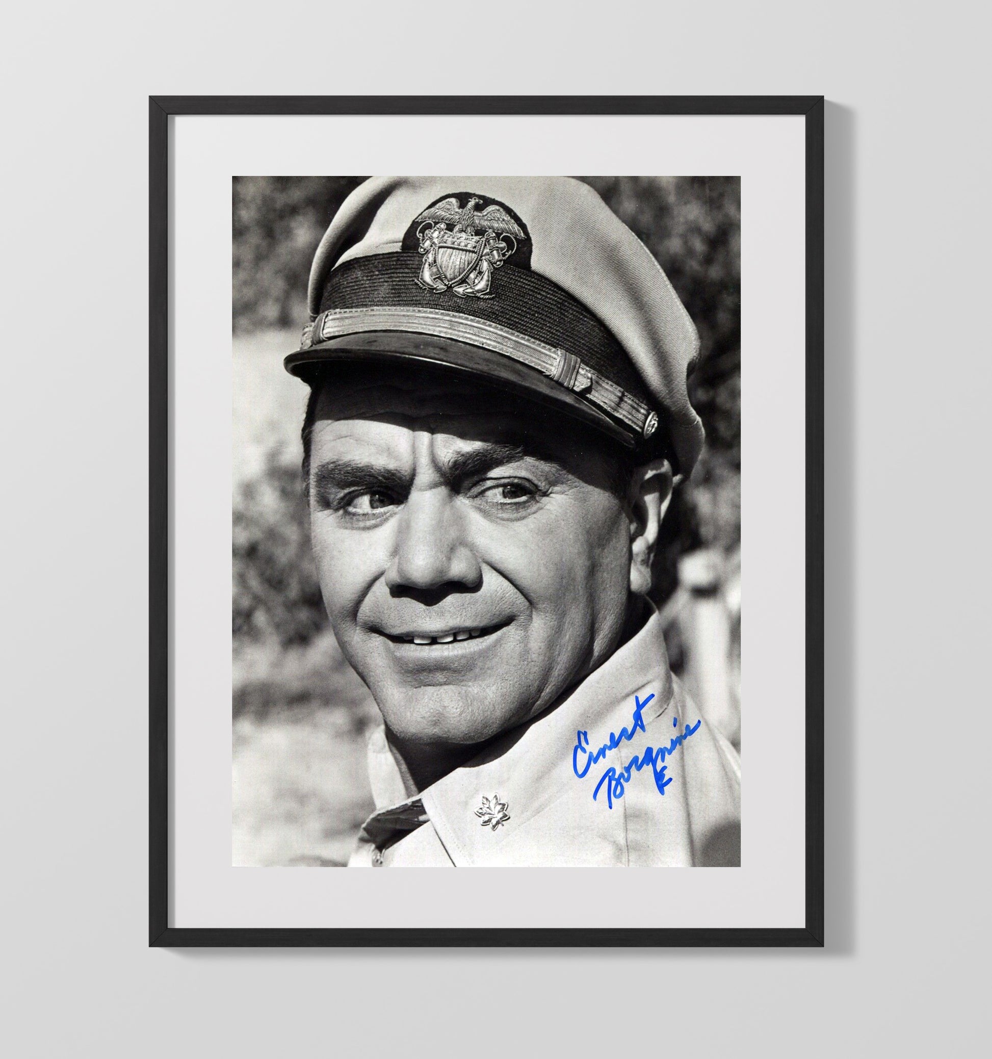 McHales Navy - Ernest Borgnine Captain Uniform BandW - Vintage Television Wall Art - 16x20 Gallery Frame wall art print - television decor