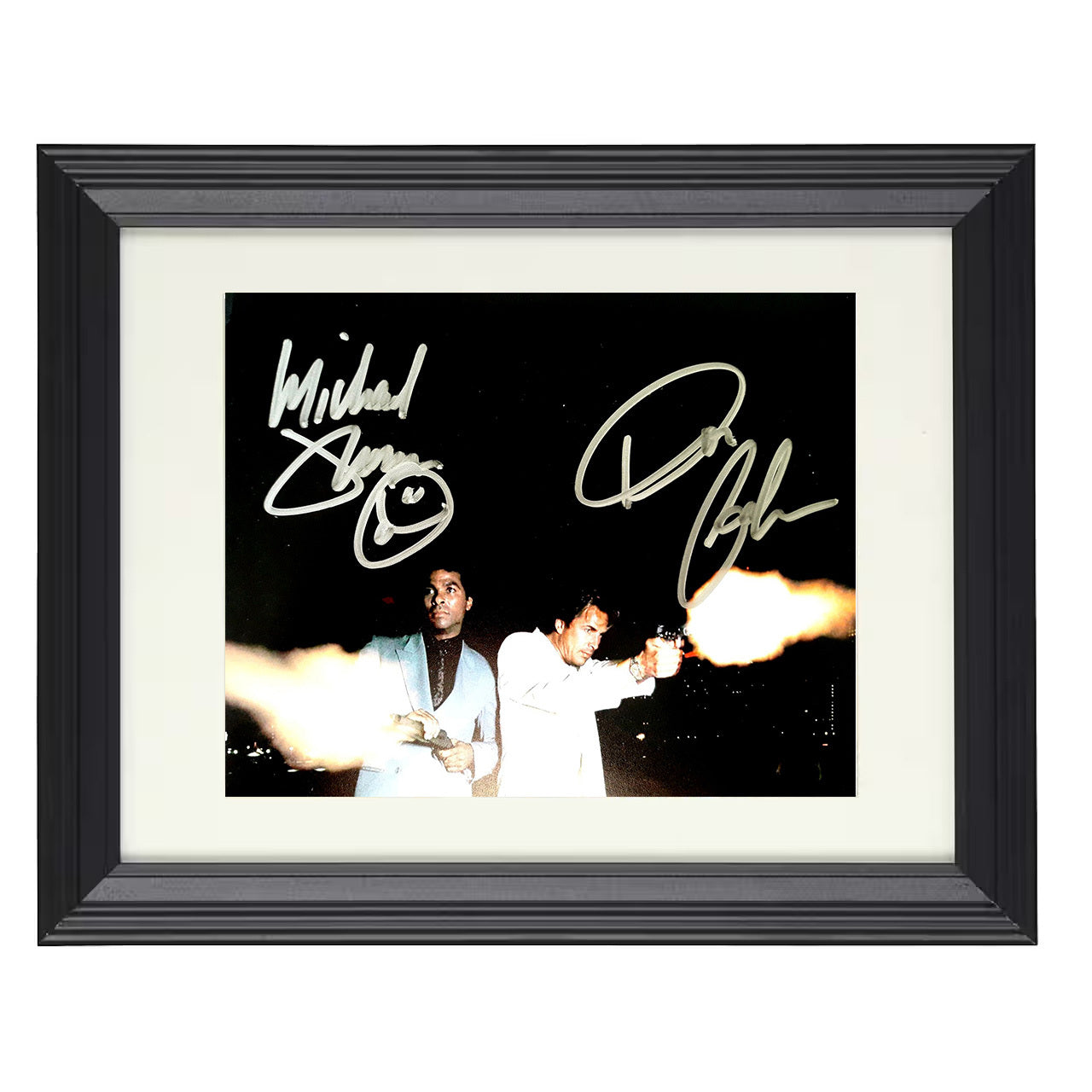 Miami Vice – Sonny Crockett and Philip Michael Thomas Dual – 8x10 black beveled framed television wall art