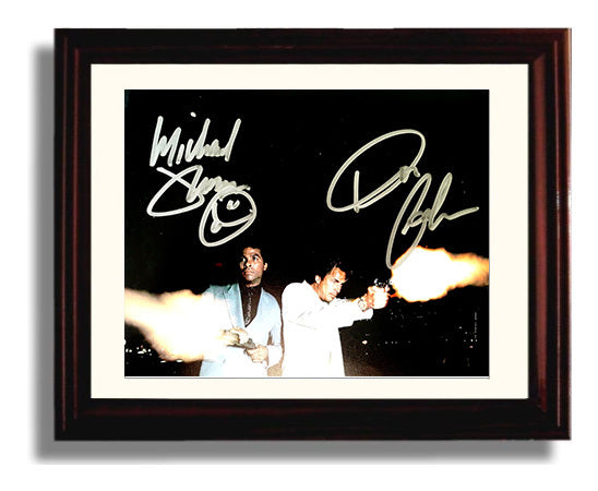 Miami Vice - Don Johnson (Sonny Crockett) and Philip Michael Thomas (Ricardo Tubbs) Dual Gunfire Night Scene - Vintage Television Wall Art - 8x10 Beveled Frame wall art print - television decor