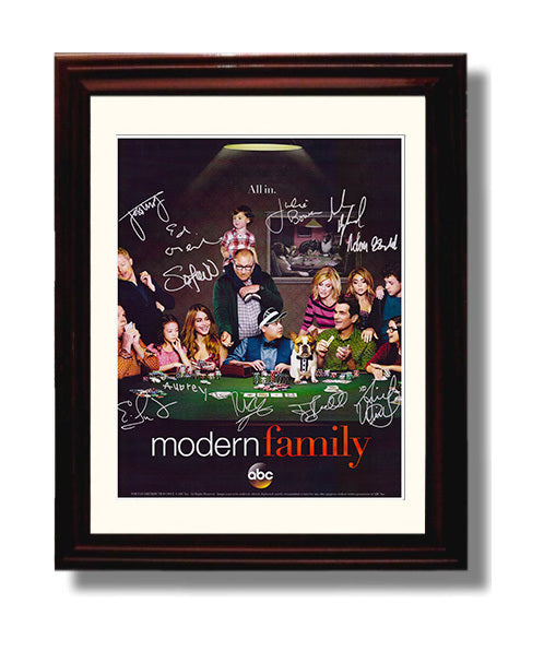 Modern Family - Cast - Poker Table Ensemble Poster - Vintage Television Wall Art - 8x10 Beveled Frame wall art print - television decor