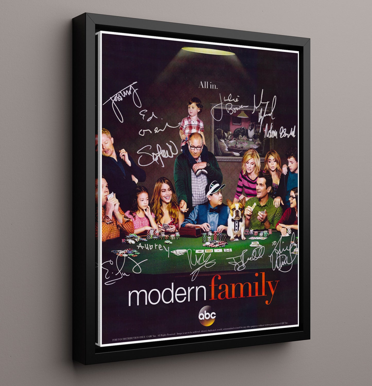 Modern Family - Cast - Poker Table Ensemble Poster - Vintage Television Wall Art - 16x20 Framed Canvas wall art print - television decor