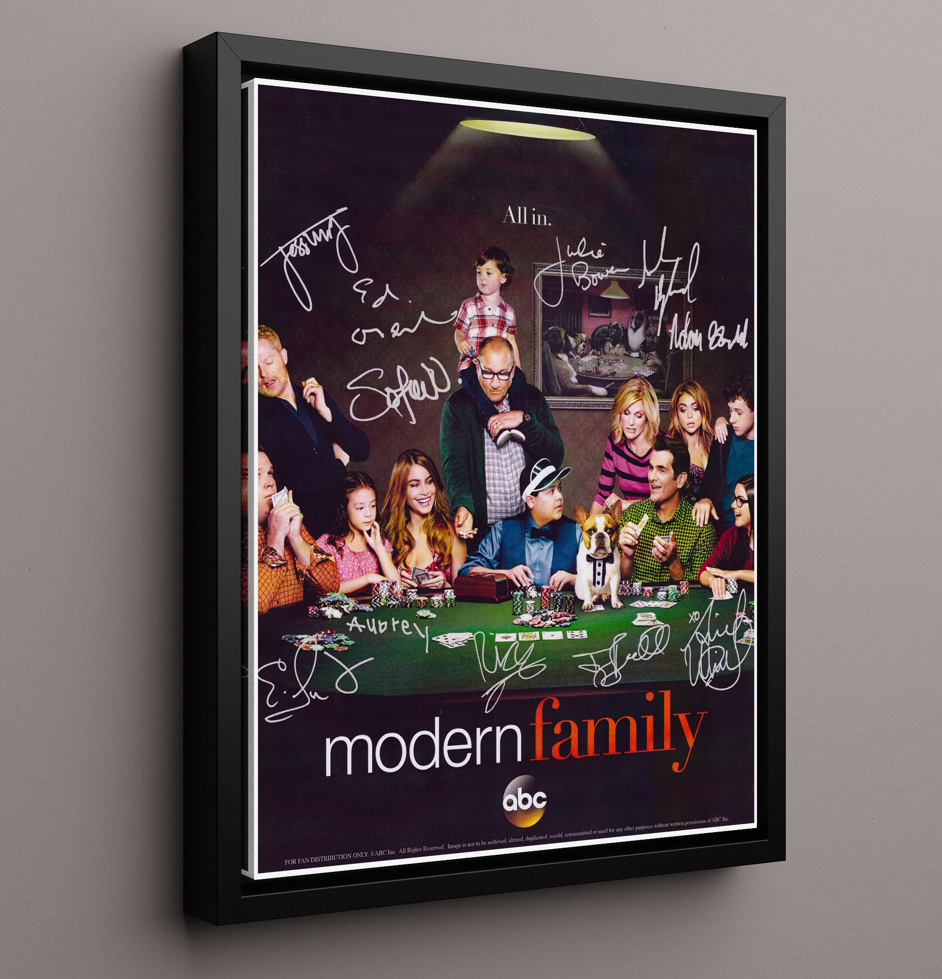 Modern Family - Cast - Poker Table Ensemble Poster - Vintage Television Wall Art - 16x20 Framed Canvas wall art print - television decor