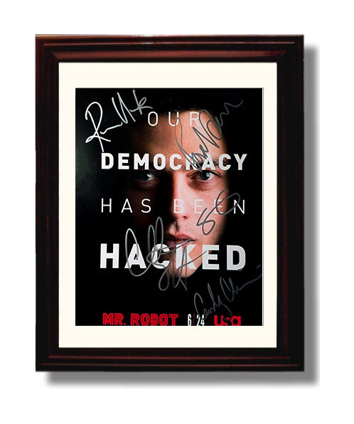Mr Robot - Cast - Democracy Has Been Hacked Poster - Vintage Television Wall Art - 8x10 Beveled Frame wall art print - television decor