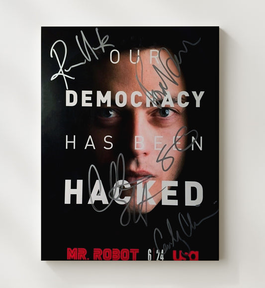 Mr Robot - Cast - Democracy Has Been Hacked Poster - Canvas television wall art