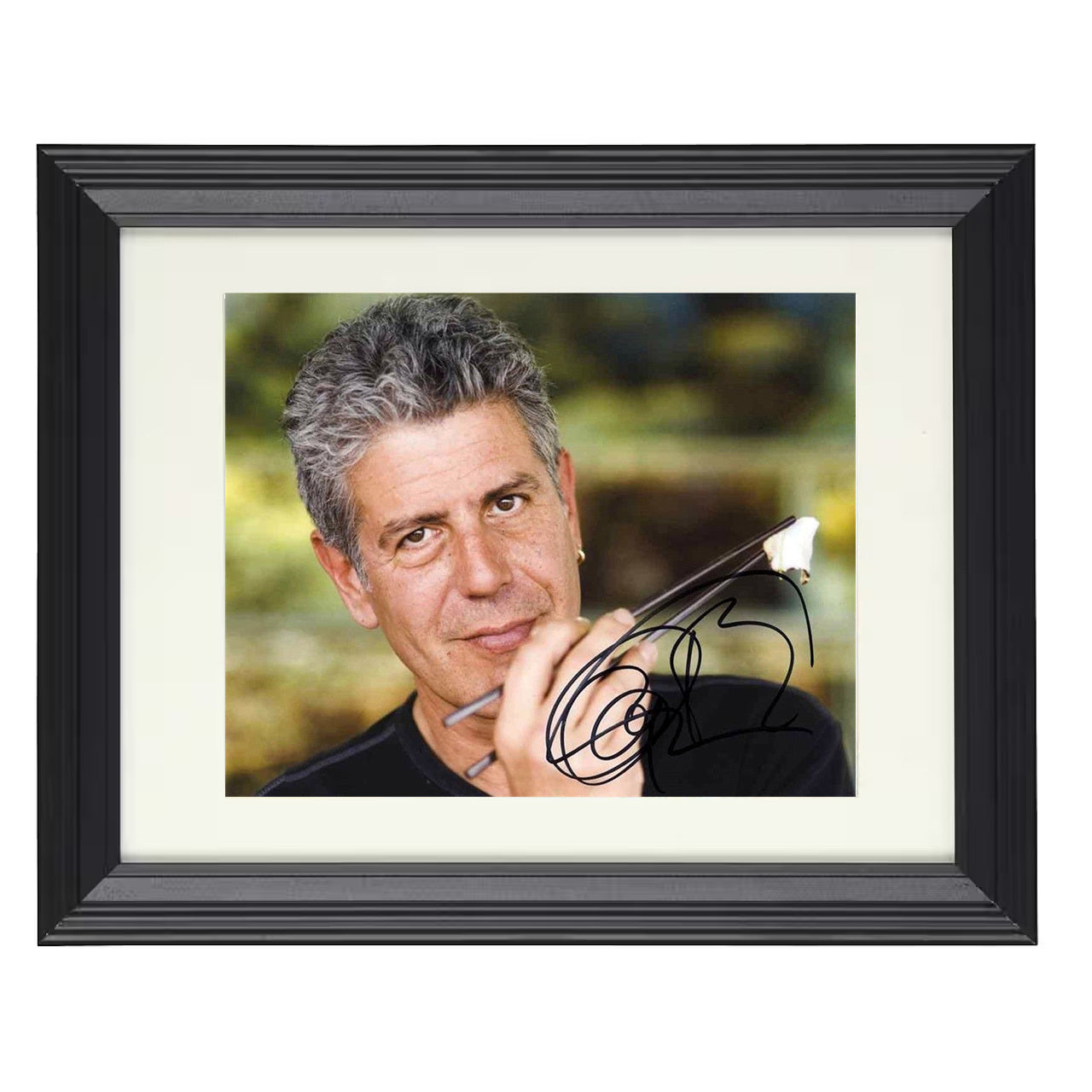 No Reservations – Host Eating Sushi Moment – 8x10 black beveled framed television wall art