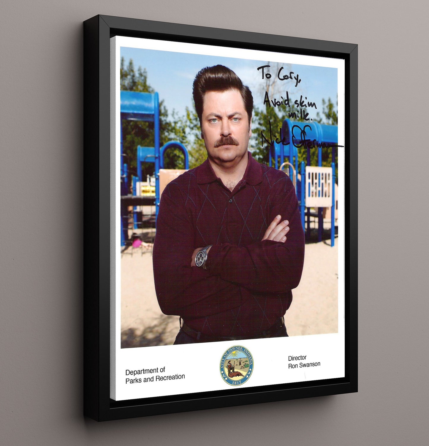 Parks and Recreation - Nick Offerman - Ron Swanson Playground Scene - Vintage Television Wall Art - 16x20 Framed Canvas wall art print - television decor