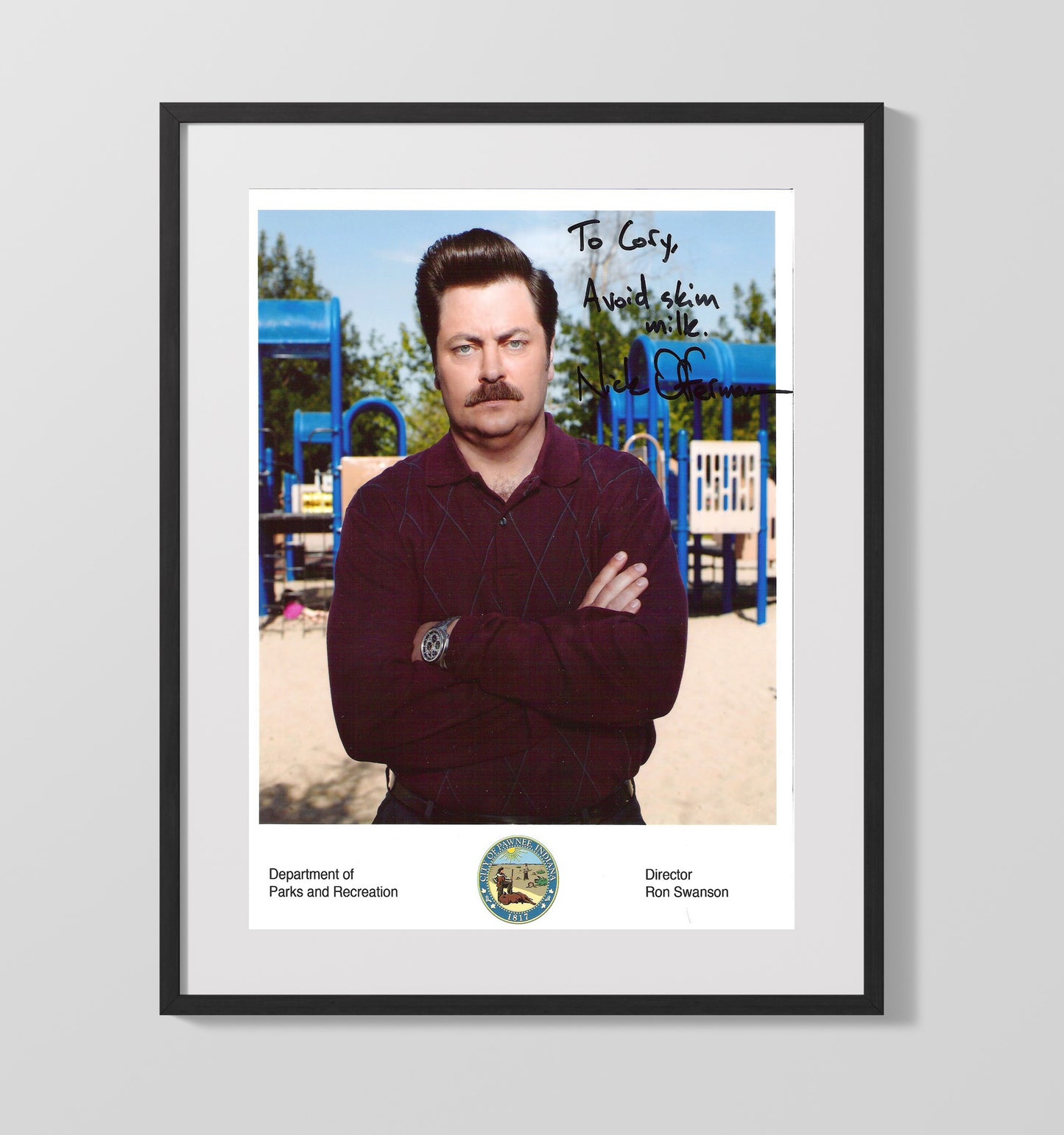 Parks and Recreation - Nick Offerman - Ron Swanson Playground Scene - Vintage Television Wall Art - 16x20 Gallery Frame wall art print - television decor