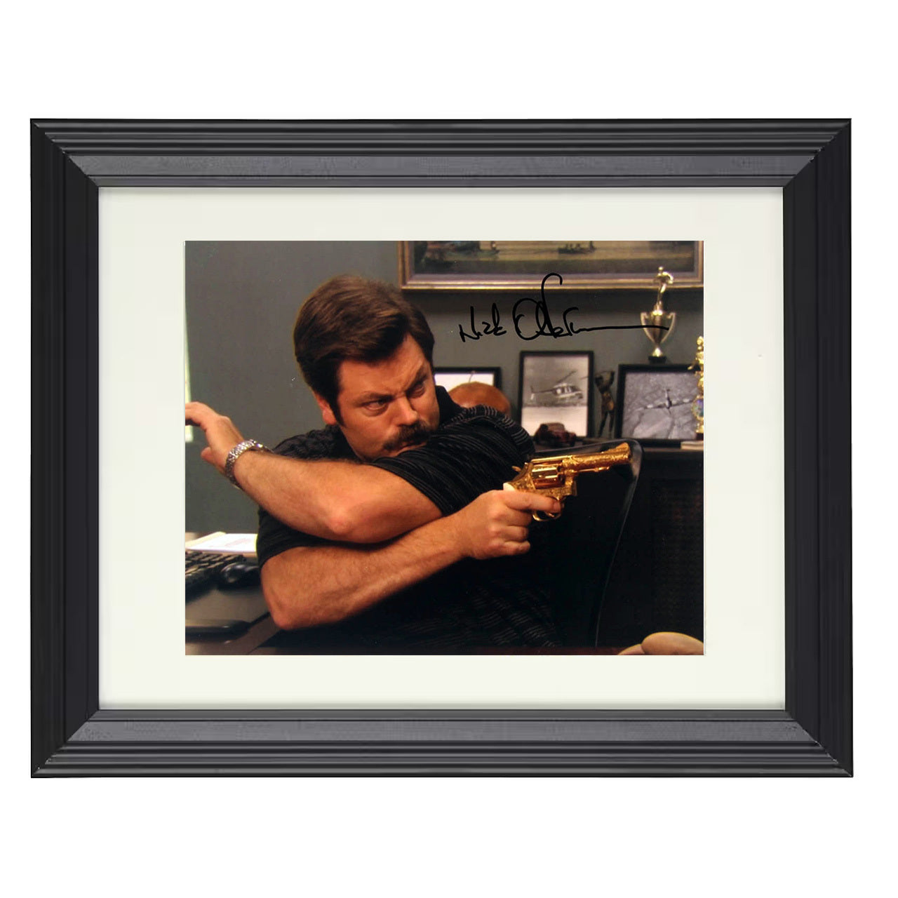Parks and Recreation – Ron Swanson Revolver Desk – 8x10 black beveled framed television wall art